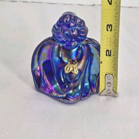 Fenton Cobalt Blue Iridescent Glass Guardian Angel Figurine Swarovski‎ Amethyst - Picture 8 of 9